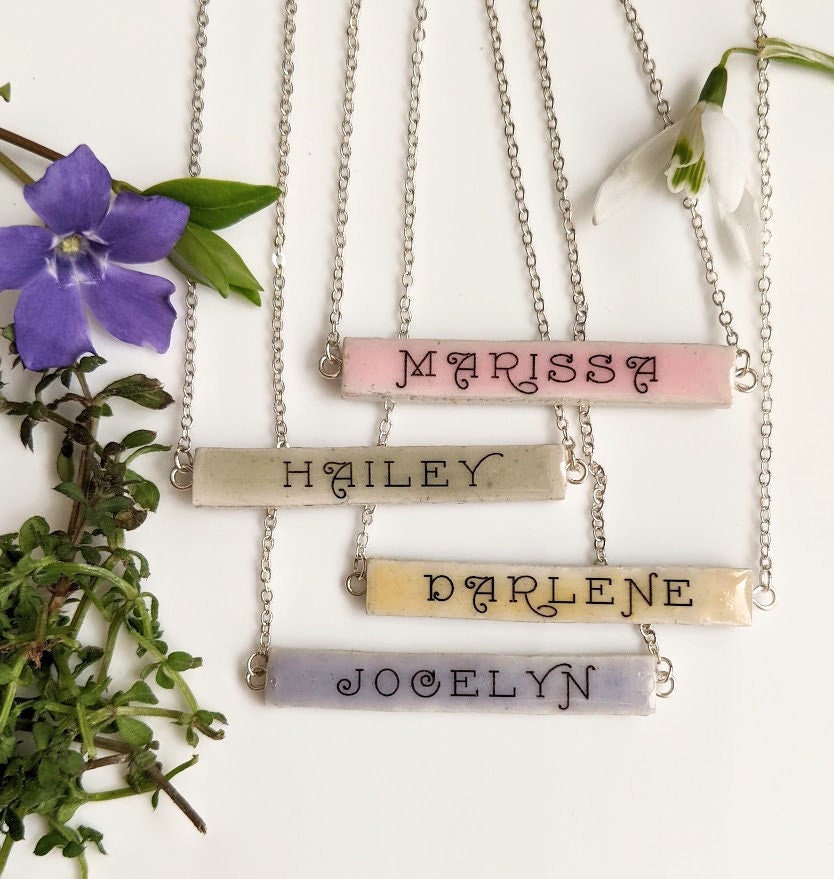 Bridesmaid Custom Personalized Bar Necklace in Pastel Spring Wedding Colors