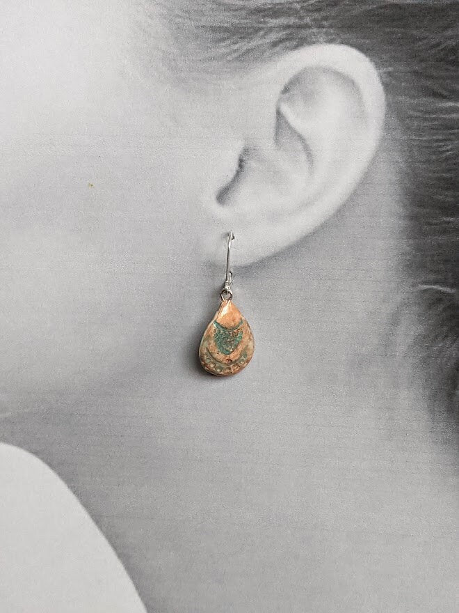 Coral Seashell Teardrop Earrings REVERSIBLE Ceramic Tile Dangles 029