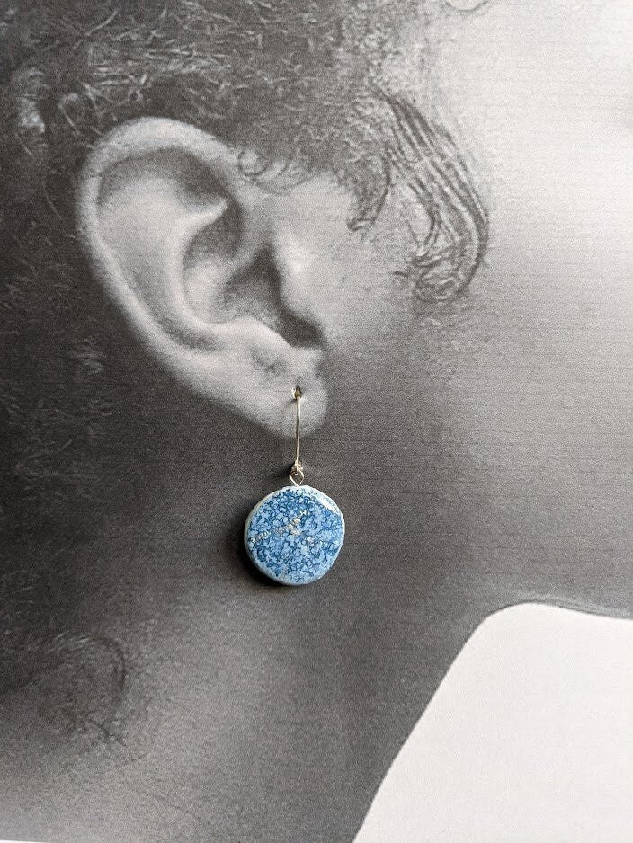 Blue Stone Ceramic Disc Earrings REVERSIBLE Light and Dark Blue 033