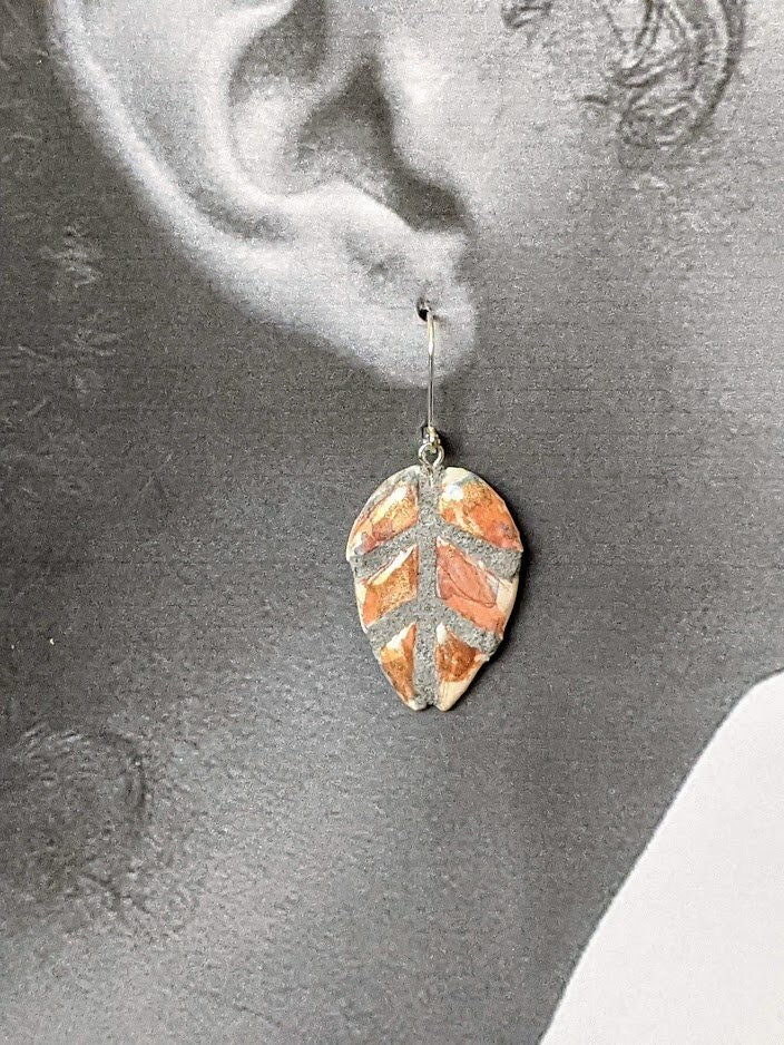Leaf Earrings REVERSIBLE Mosaic Tile Art Jewelry Gift for Her 063