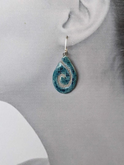 Denim Swirl Ceramic Teardrop - REVERSIBLE Earrings