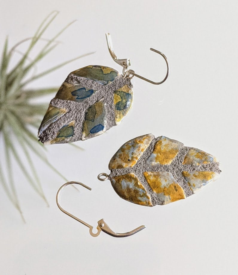 Leaf Earrings REVERSIBLE Mosaic Tile Art Jewelry Gift for Her 100