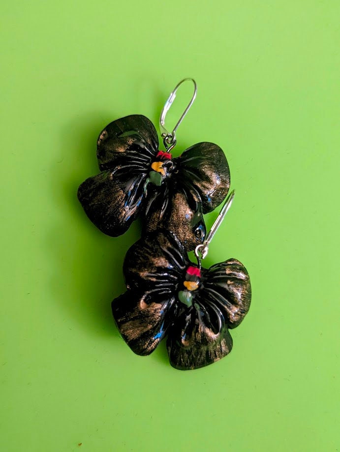 Juneteenth Bow Earrings Ceramic REVERSIBLE Statement Jewelry