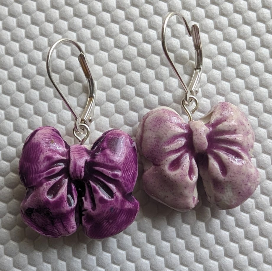 Ceramic Bow REVERSIBLE Earrings Dainty Coquette Bridesmaid Dangles