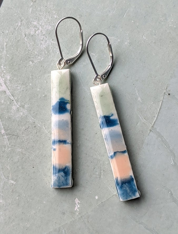 REVERSIBLE Shibori Tye Dye look Bar Earrings 003