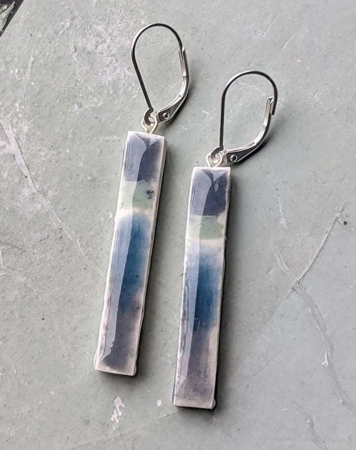 REVERSIBLE Shibori Tye Dye look Bar Earrings 003