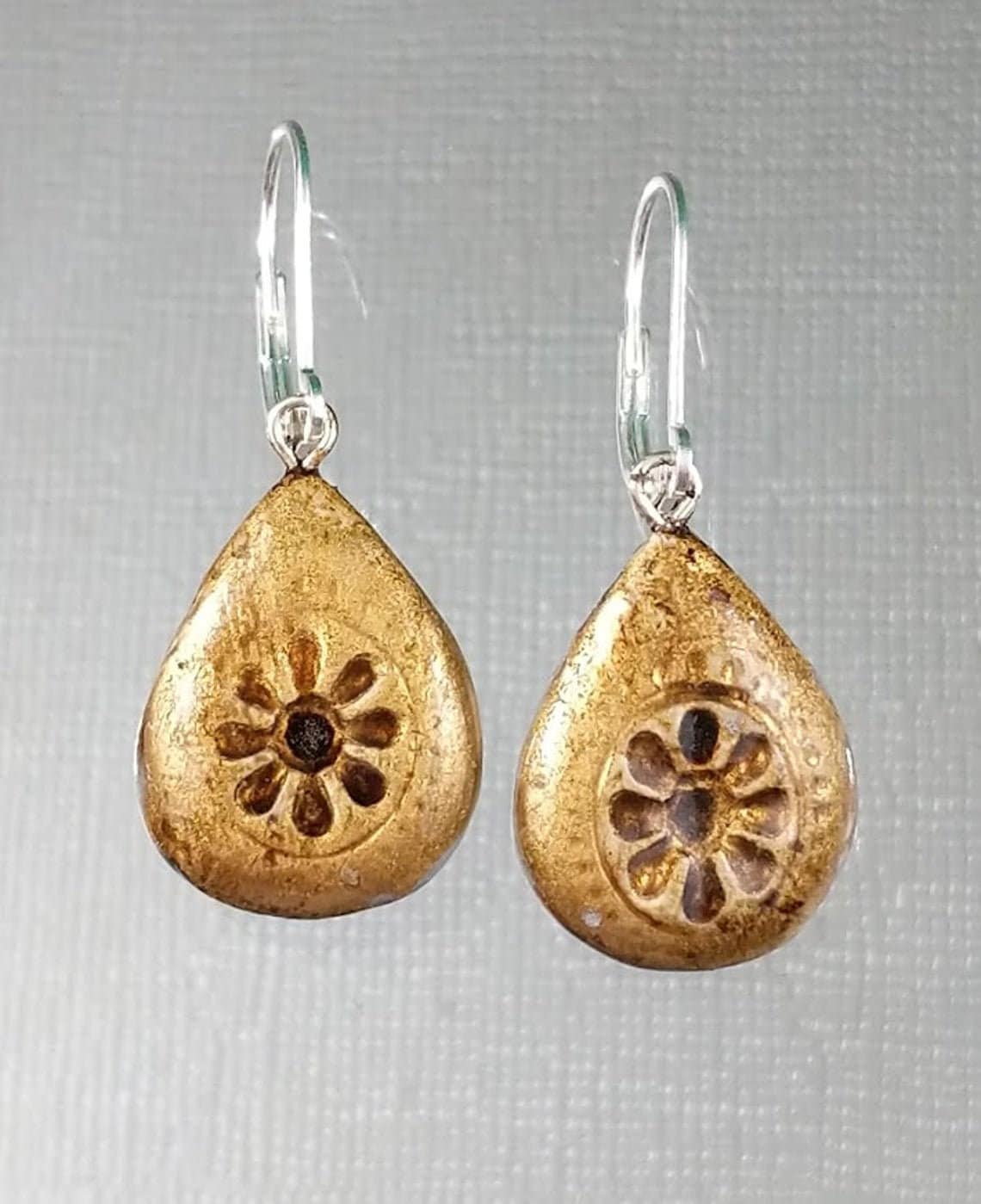 Tibetan Silver or Rustic Bronze REVERSIBLE Teardrop Dangle Earrings