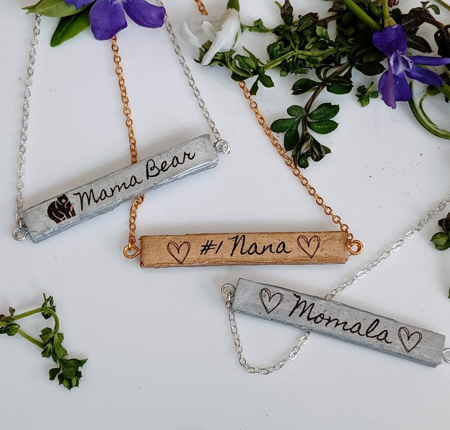 Mama Bär Keramik Bar Halskette Personalisiert in Silber Roségold Messing Bronze Eisen Stahl Zinn