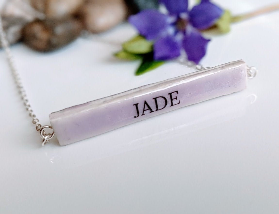 Girl Boss Lady Boss Babe Personalized Porcelain Bar Necklace in Pink Purple Aqua Blue