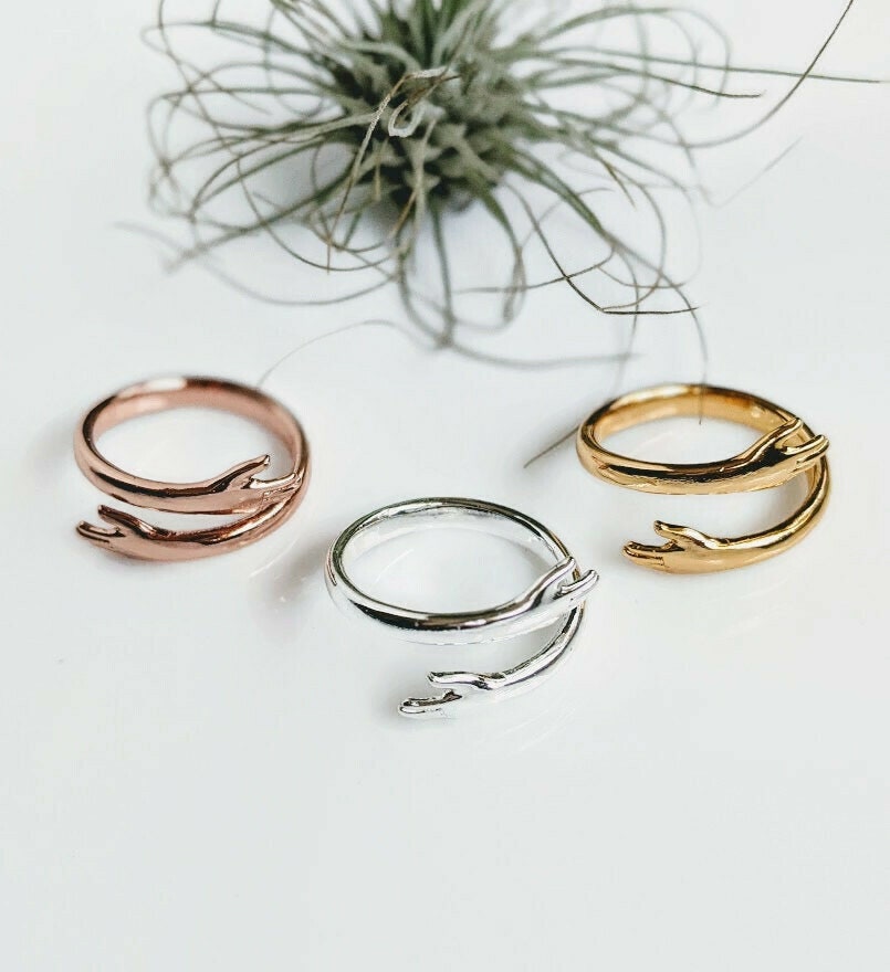 Friendship Ring Adjustable Hug Rings in Gold Silver and Rose Gold - Set of 3