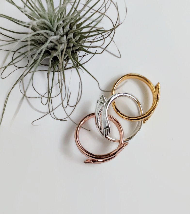 Friendship Ring Adjustable Hug Rings in Gold Silver and Rose Gold - Set of 3