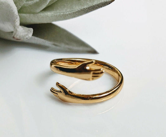 Gold Hug Ring Hugging Hands Adjustable Stackable Costume Jewelry Rings