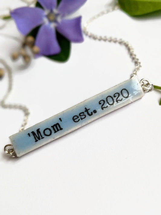 New Mom Gift Jewelry, First Time Mom Gift for first Mother's day Personalized Custom Bar Necklace for New Mommy