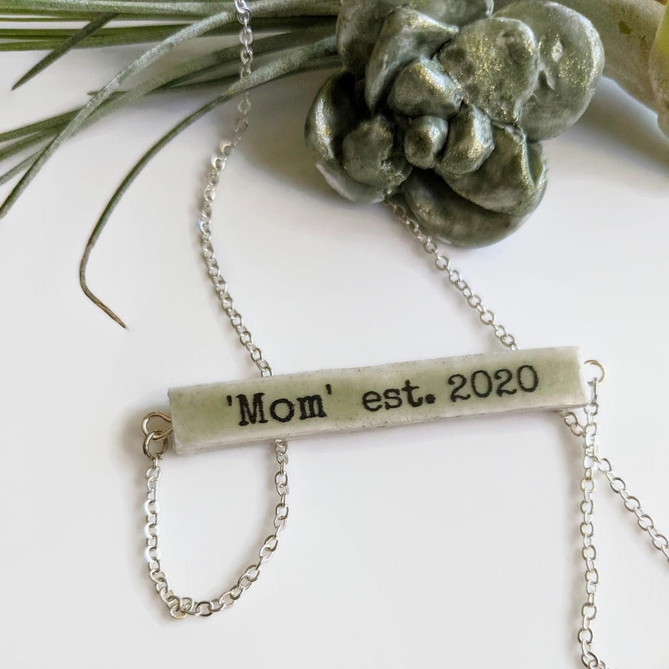 New Mom Gift Jewelry, First Time Mom Gift for first Mother's day Personalized Custom Bar Necklace for New Mommy