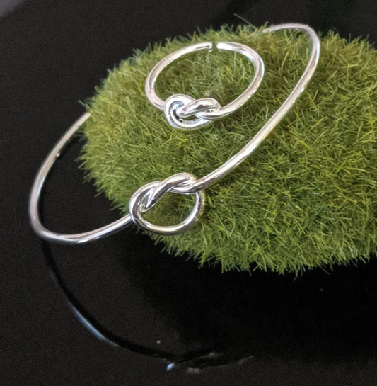 Silver Knot Bracelet and Ring Set - Tie the Knot