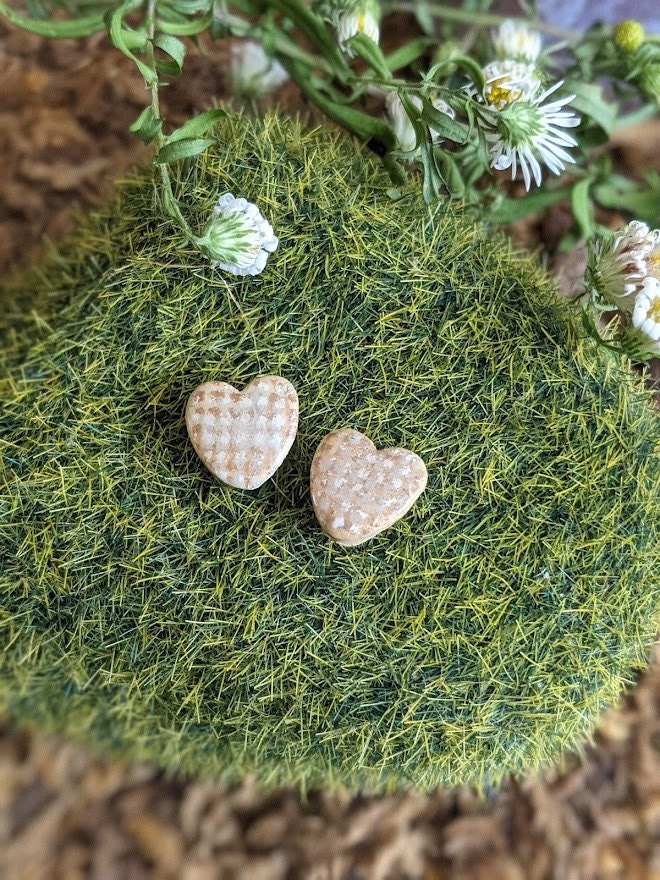 Yellow Denim Heart Studs Handmade Ceramic Gift - or Blue Denim