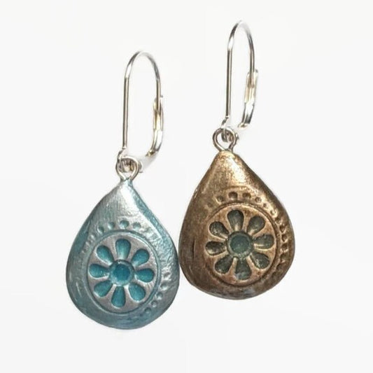 Teardrop Earrings REVERSIBLE Handmade Embossed Porcelain 027