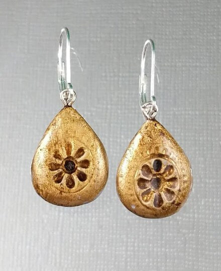 Gold Silver Teardrop REVERSIBLE Earrings Brass Iron 012