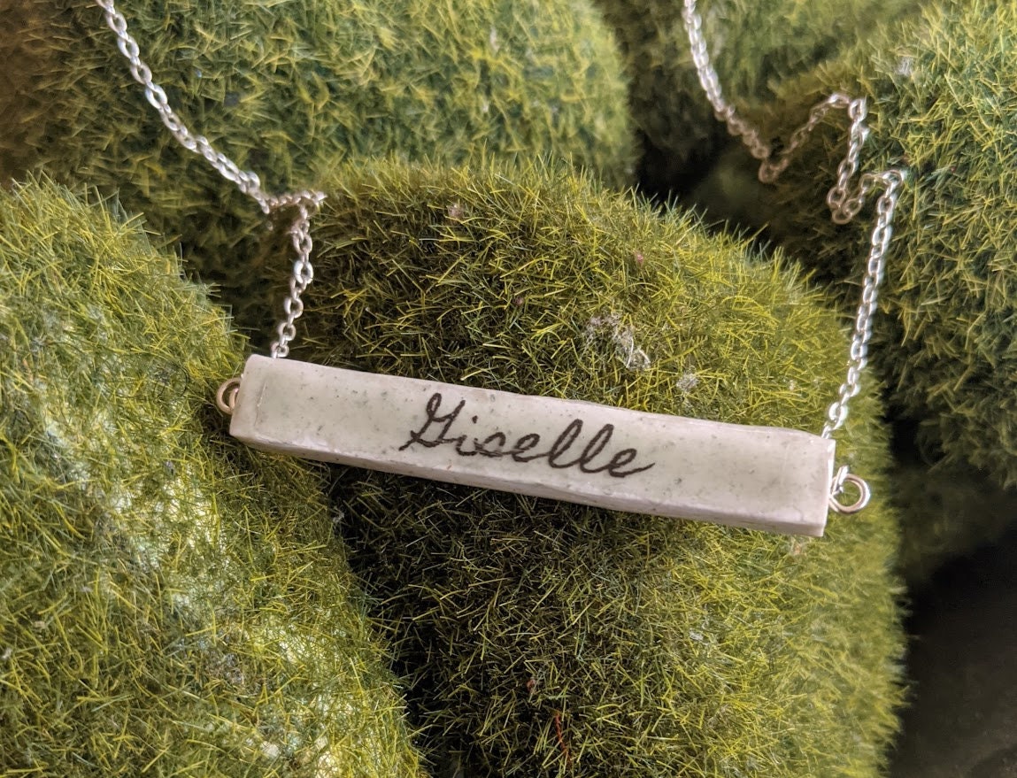 Jade Green Bar Necklace REVERSIBLE Ceramic Personalized Name Pendant