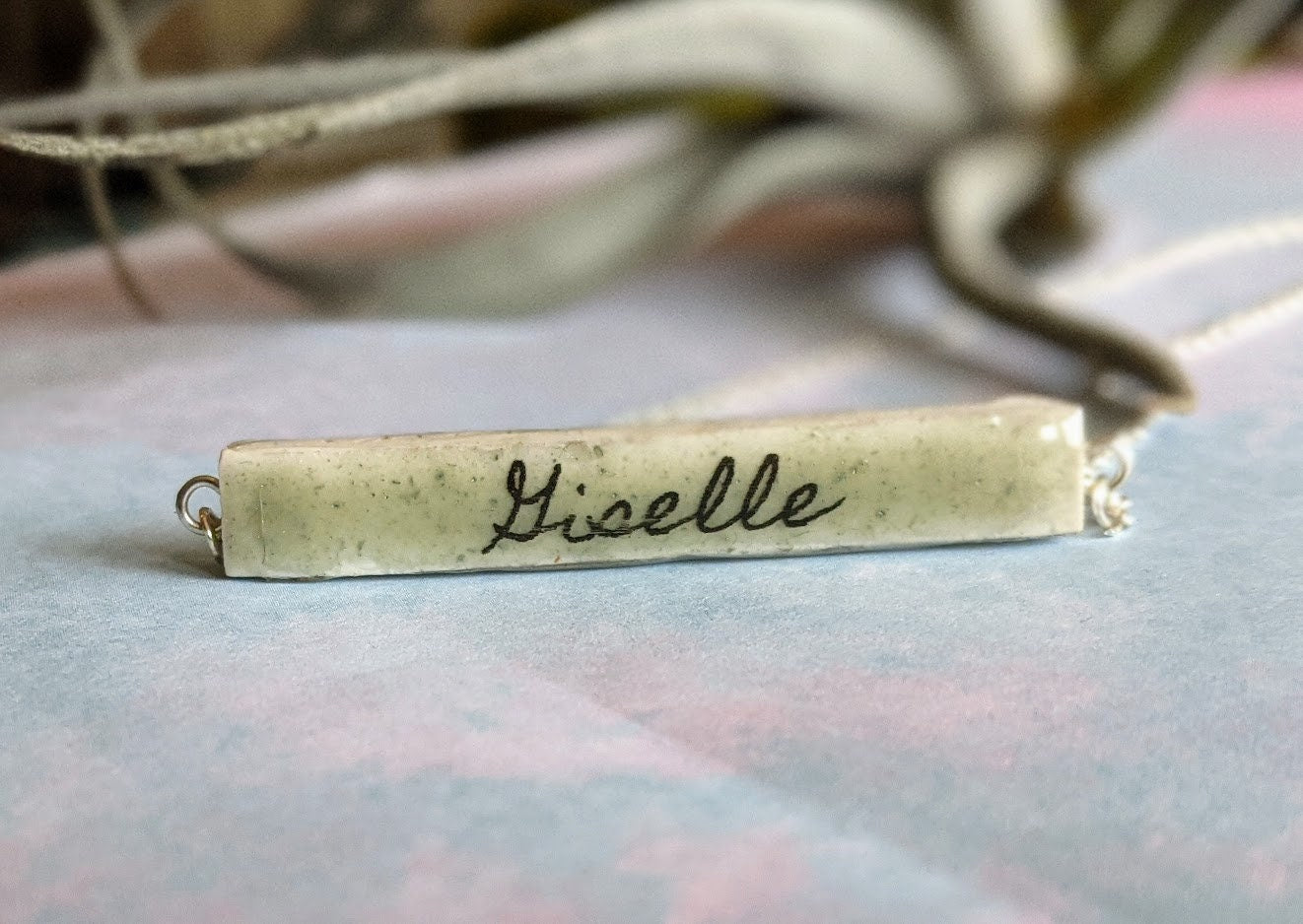 Jade Green Bar Necklace REVERSIBLE Ceramic Personalized Name Pendant