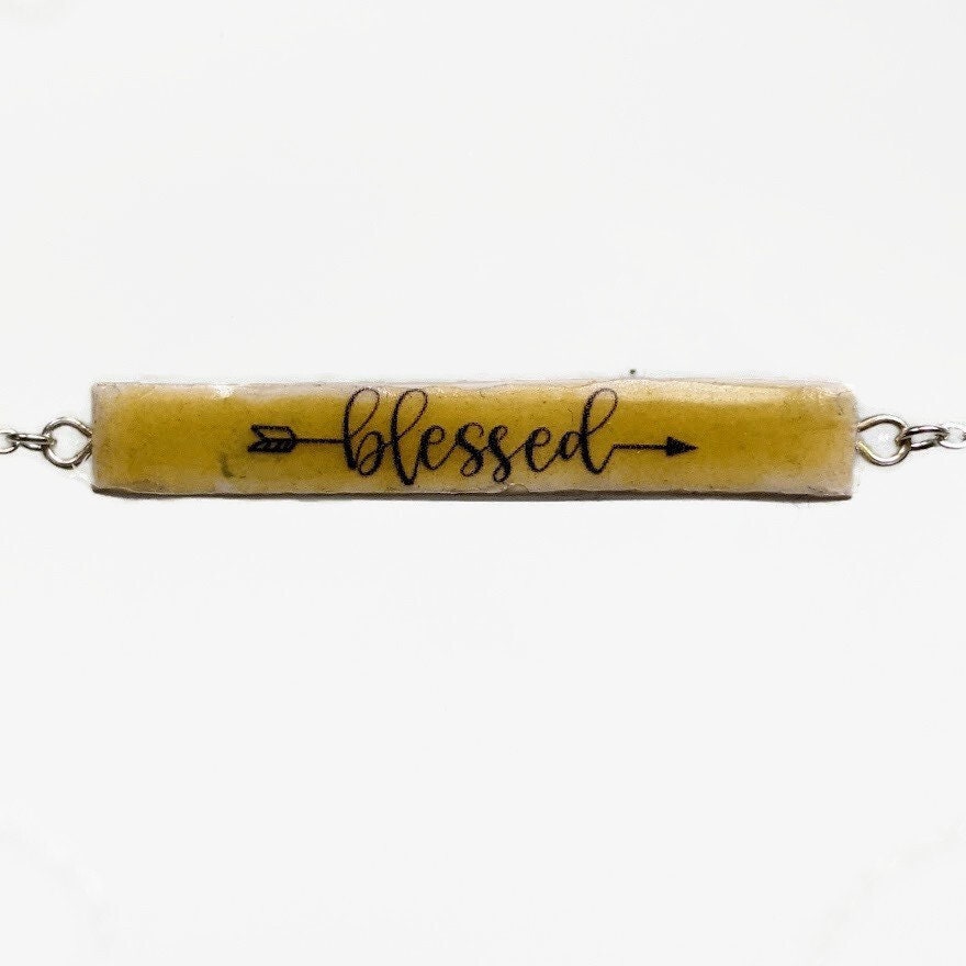 Personalized Name Bar Necklace Custom Ceramic Blessed REVERSIBLE Statement Jewelry