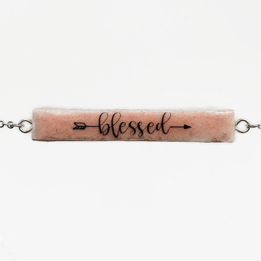 Personalized Name Bar Necklace Custom Ceramic Blessed REVERSIBLE Statement Jewelry