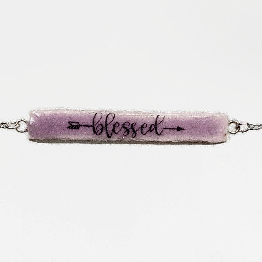 Personalized Name Bar Necklace Custom Ceramic Blessed REVERSIBLE Statement Jewelry