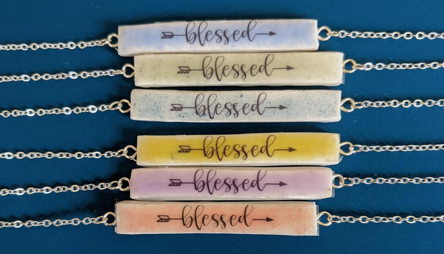 Personalized Name Bar Necklace Custom Ceramic Blessed REVERSIBLE Statement Jewelry