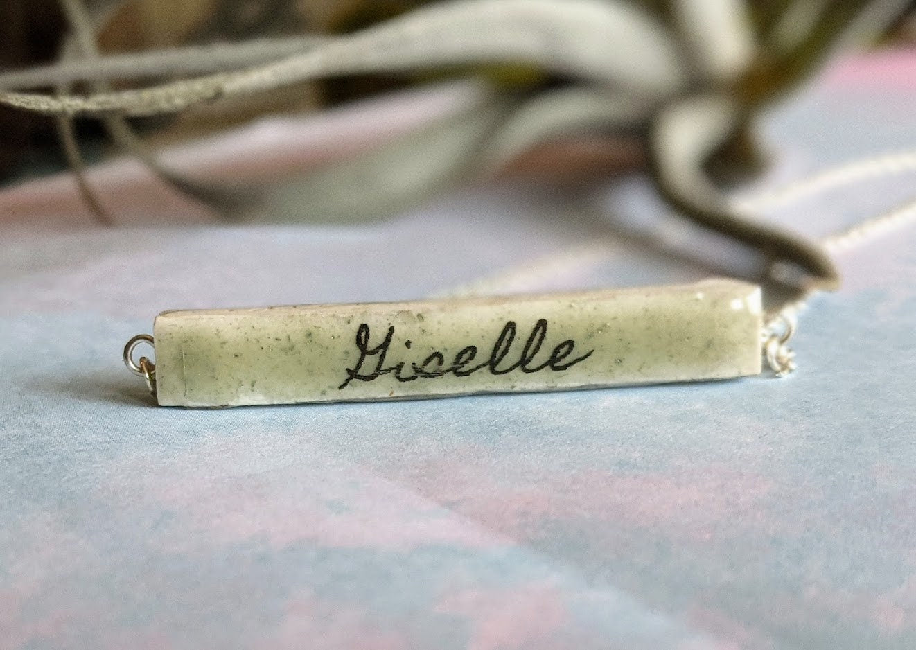 Personalized Custom Name Jade Green Ceramic Bar Necklace