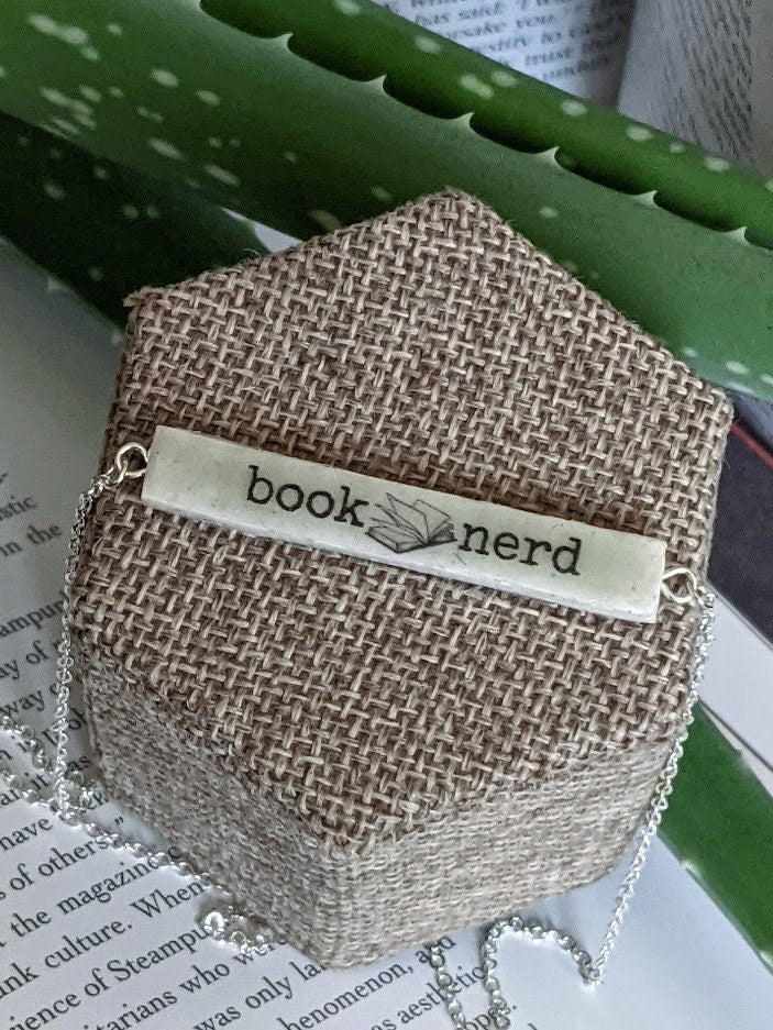 Personalized Bar Name Necklace Custom Book Nerd REVERSIBLE Pendant Gift for Book Lover