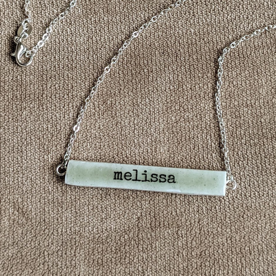 Personalized Bar Name Necklace Custom Book Nerd REVERSIBLE Pendant Gift for Book Lover