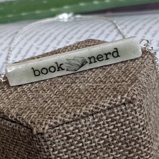 Personalized Bar Name Necklace Custom Book Nerd REVERSIBLE Pendant Gift for Book Lover