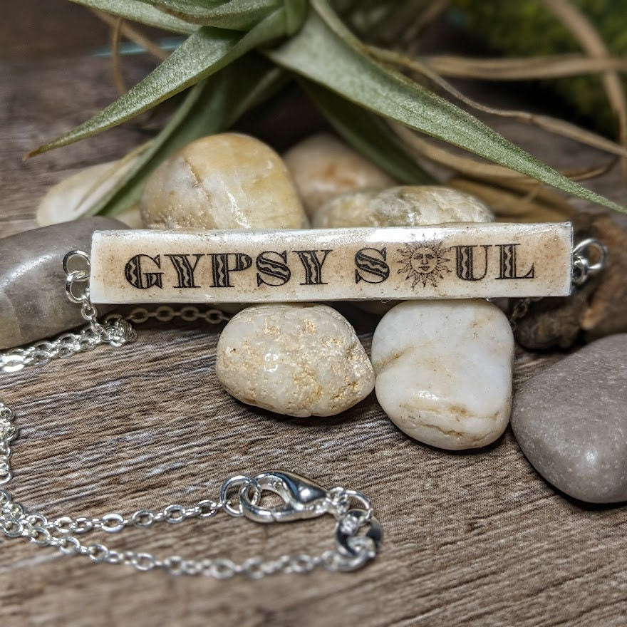 Personalized Ceramic Bar Stone Necklace REVERSIBLE Gypsy Soul Tile Pendant