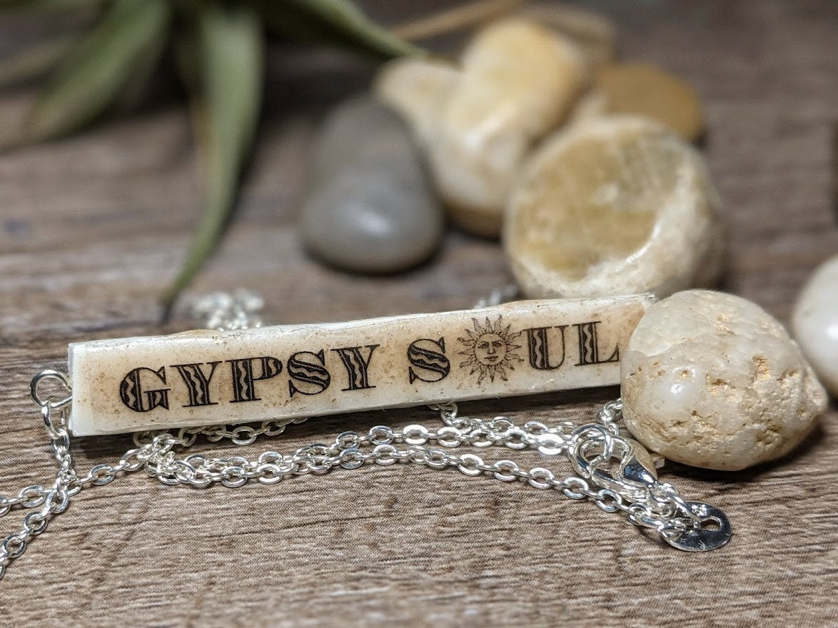 Personalized Ceramic Bar Stone Necklace REVERSIBLE Gypsy Soul Tile Pendant