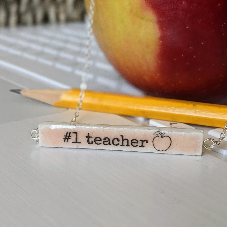 TEACHER Gift Personalized Custom Name Bar Necklace for #1 Teacher REVERSIBLE