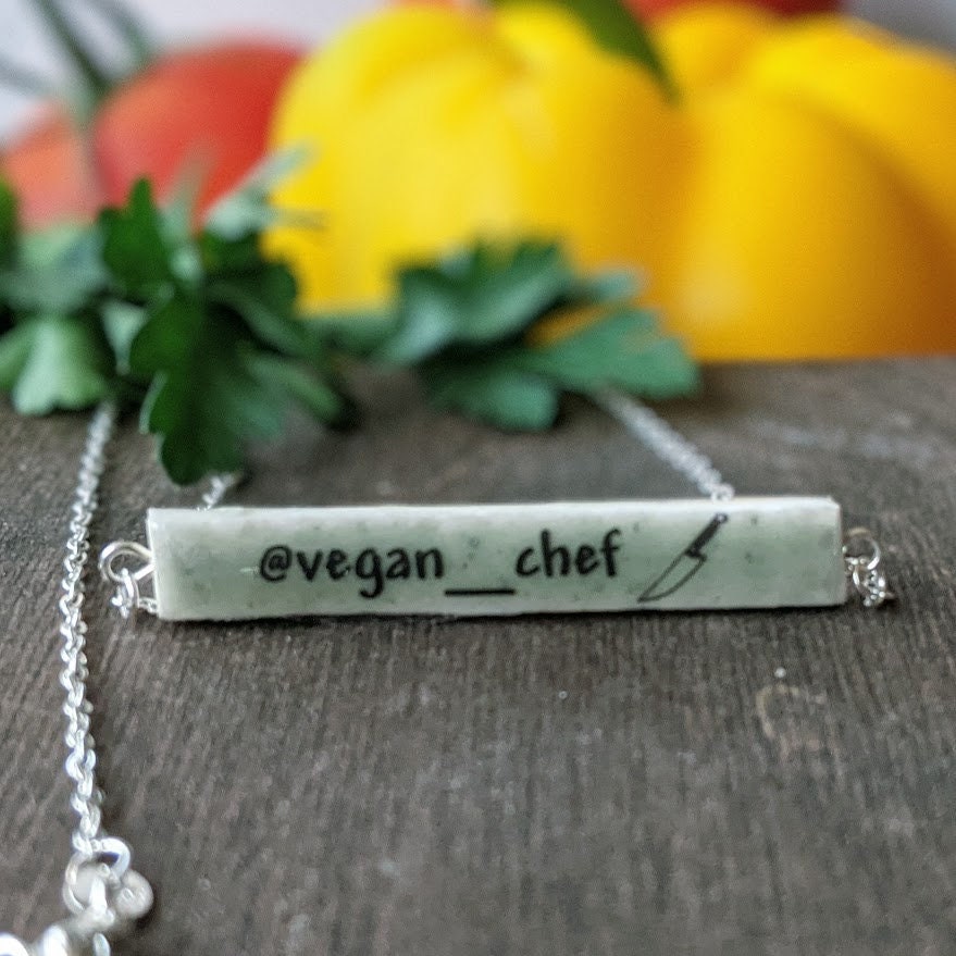 REVERSIBLE Personalized Bar Necklace Custom Name Gift for Vegan Cook Chef