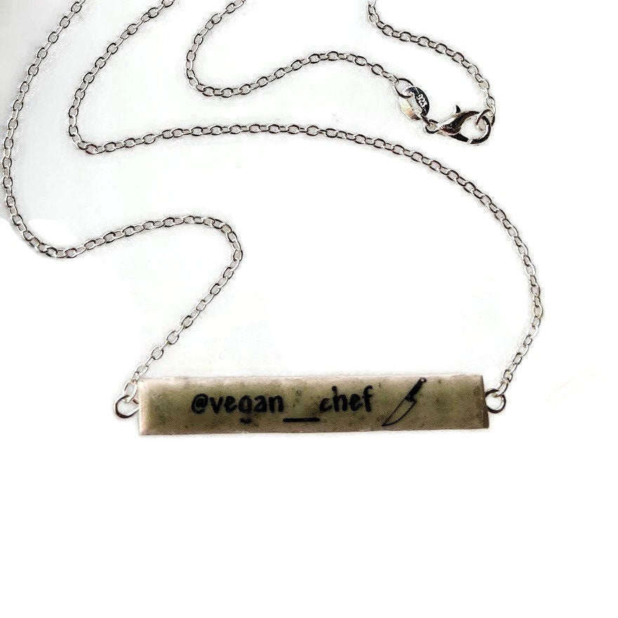 REVERSIBLE Personalized Bar Necklace Custom Name Gift for Vegan Cook Chef