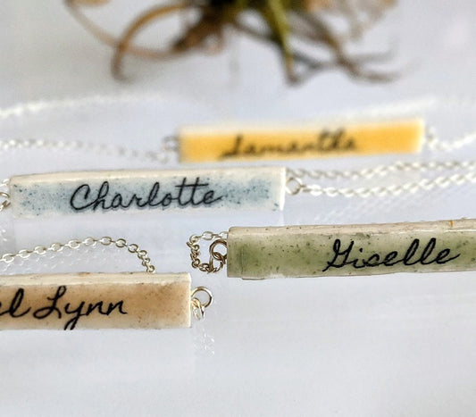 Personalized Bar Necklace Ceramic Custom Name REVERSIBLE Colorful Gift for Bridesmaid