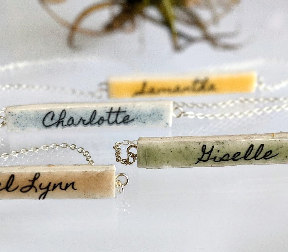 Personalized Bar Name Necklace Ceramic Custom REVERSIBLE Colorful Gift for Bridesmaid