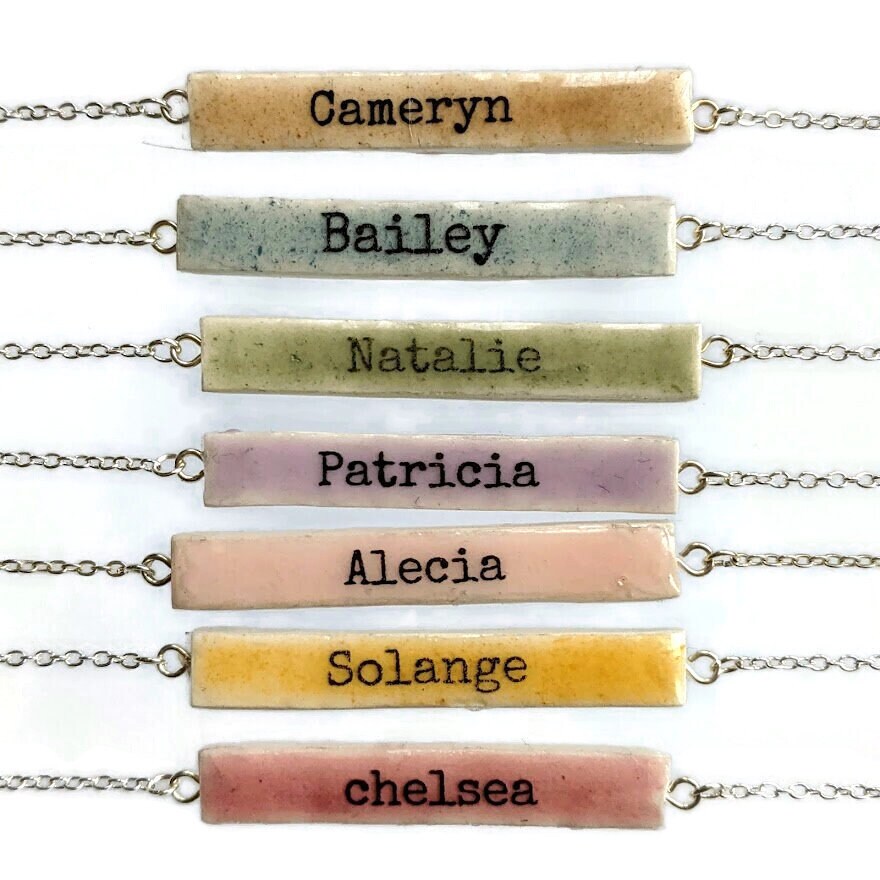 Name Necklace REVERSIBLE Ceramic Custom Bar Colorful Gift for BFF Girlfriend Wife