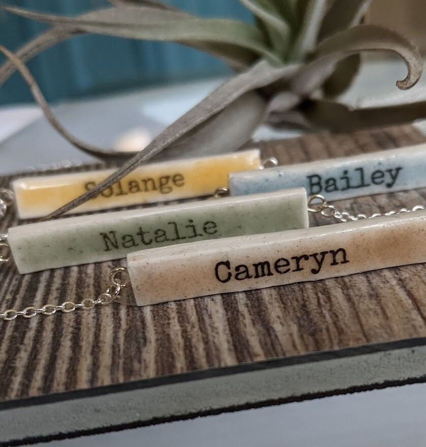 Name Necklace REVERSIBLE Ceramic Custom Bar Colorful Gift for BFF Girlfriend Wife