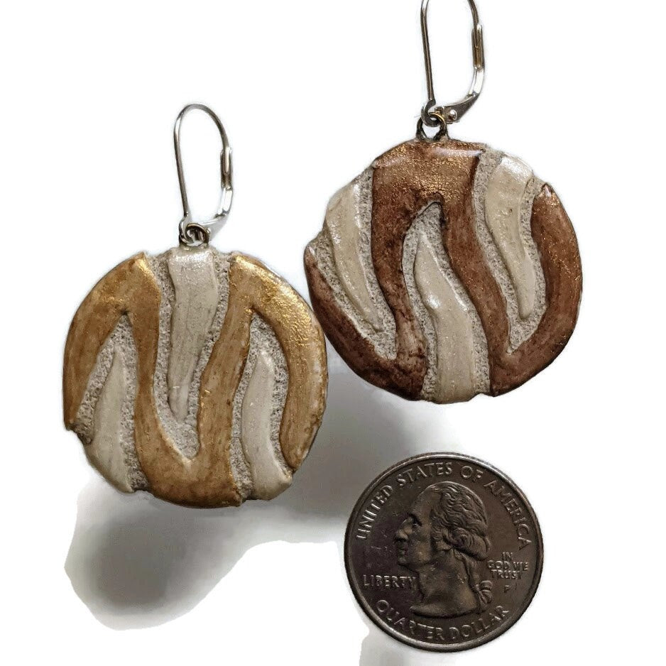 Wavy Striped Clay Earrings - REVERSIBLE Handmade Round Statement Earrings 012