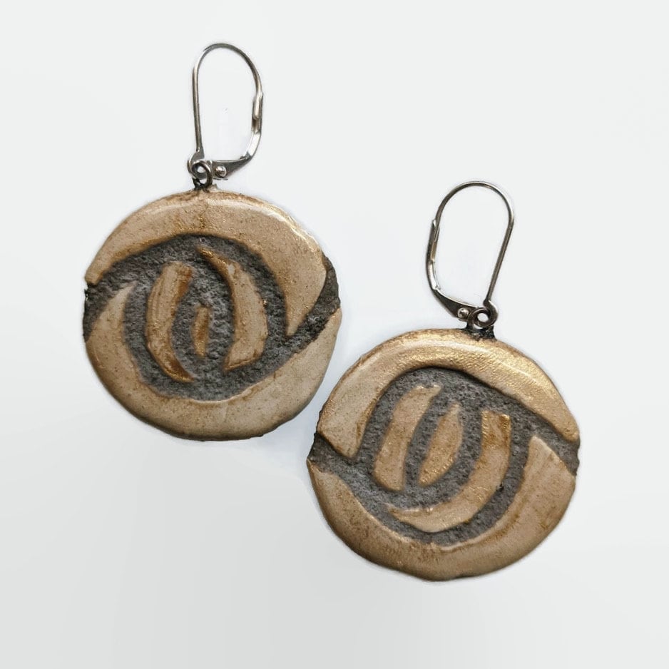 Celestial Mosaic Earrings Handmade REVERSIBLE Ceramic Gold Sun & Silver Moon Statement Earrings 013