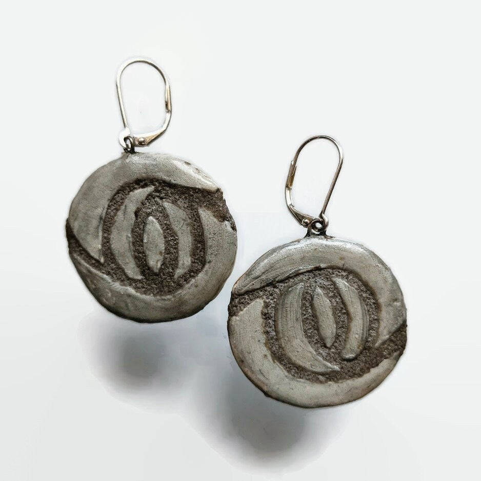 Celestial Mosaic Earrings Handmade REVERSIBLE Ceramic Gold Sun & Silver Moon Statement Earrings 013