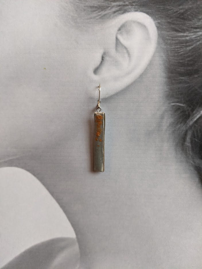 Gold Bar Earrings REVERSIBLE Ceramic Silver Stick Dangle 015