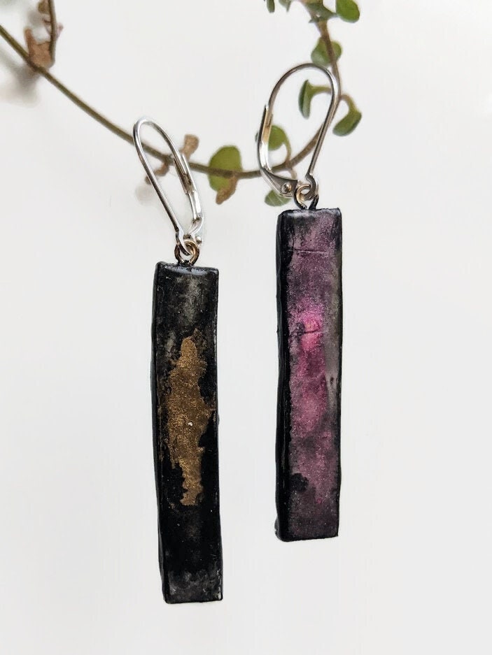 REVERSIBLE Bar Earrings Black Stick Ceramic 016