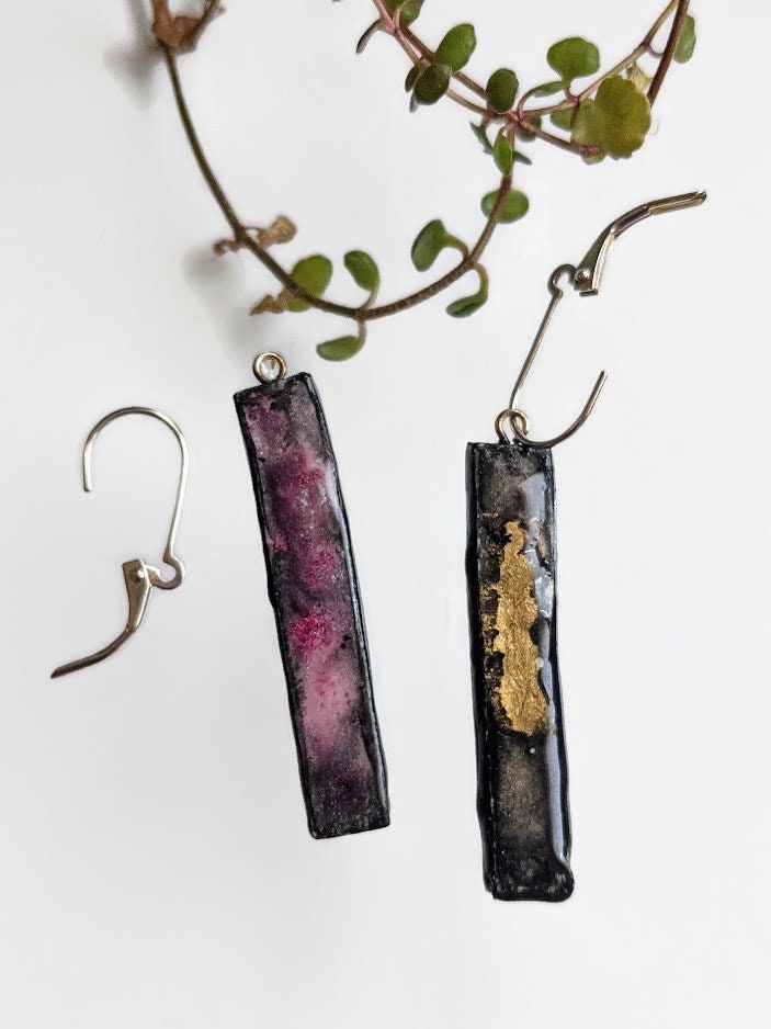 REVERSIBLE Bar Earrings Black Stick Ceramic 016