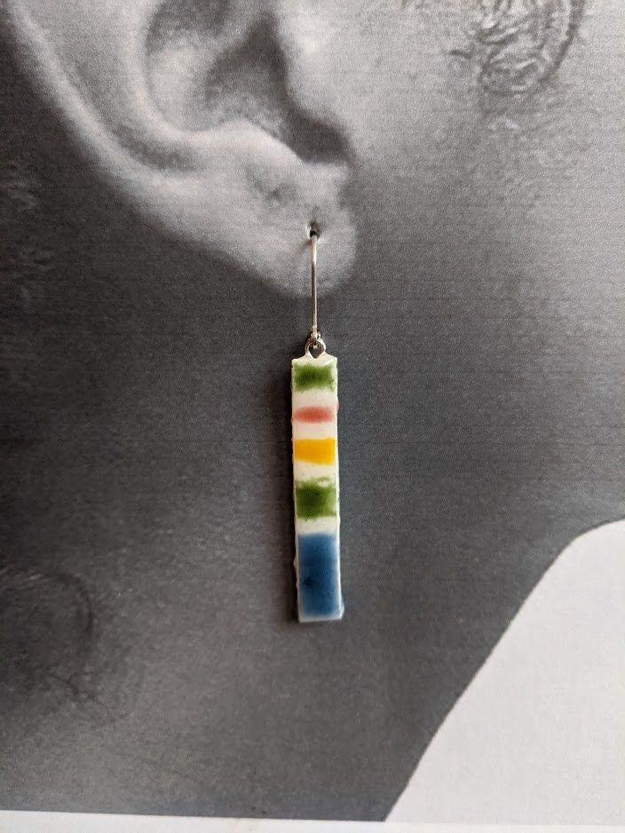 Striped Bar Earrings Handmade Ceramic REVERSIBLE Dangles 014