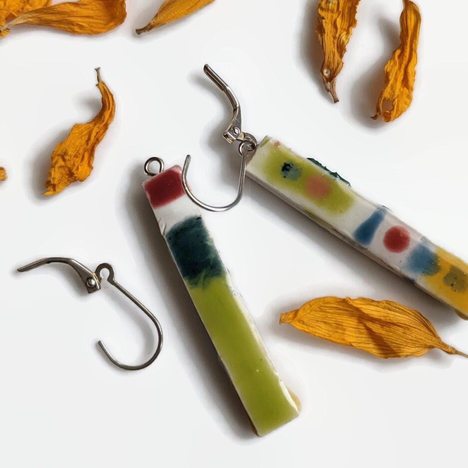 REVERSIBLE Colorful Ceramic Porcelain Bar Earrings