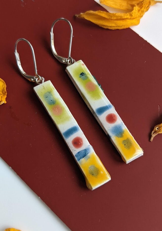 REVERSIBLE Colorful Ceramic Porcelain Bar Earrings